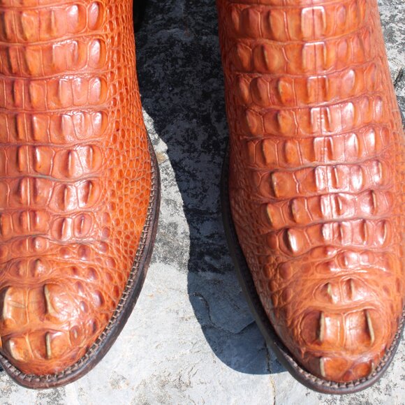 🧩 Ammons Alligator Cowboy Boots | Cognac Headcut | Men’s 12 D | Exotic Round To - Picture 4 of 9